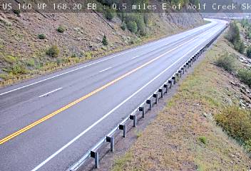US 160 MP 168.20 EB : 0.5 miles E of Wolf Creek Ski Area — Looking East road camera