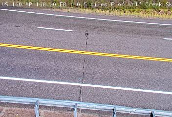 US 160 MP 168.20 EB : 0.5 miles E of Wolf Creek Ski Area — Looking at Roadway road camera