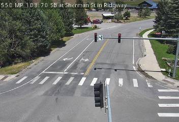 US-550 & Sherman St traffic camera, view west, Ridgway, Colorado