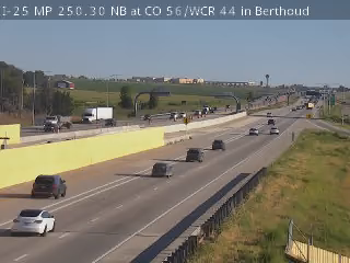 I-25 Highway Webcam at CO-56/WCR 44 in Berthoud, Colorado, at milepost 250.3, looking south