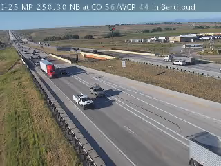 I-25 Highway Webcam at CO-56/WCR 44 in Berthoud, Colorado, at milepost 250.3, looking north