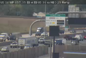 US-36 & EB US 36 to NB I-25 Ramp traffic camera, view east, Commerce City, Colorado
