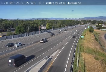 Webcam view of I-70 in Wheat Ridge, Colorado, west of N Harlan St, milepost 269.95 