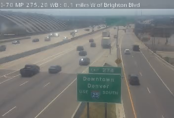 I-70 & Brighton Blvd traffic camera, view west, Commerce City, Colorado