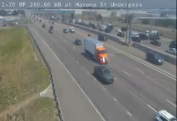 I-70 & Havana St Underpass traffic camera, view west, Aurora, Colorado